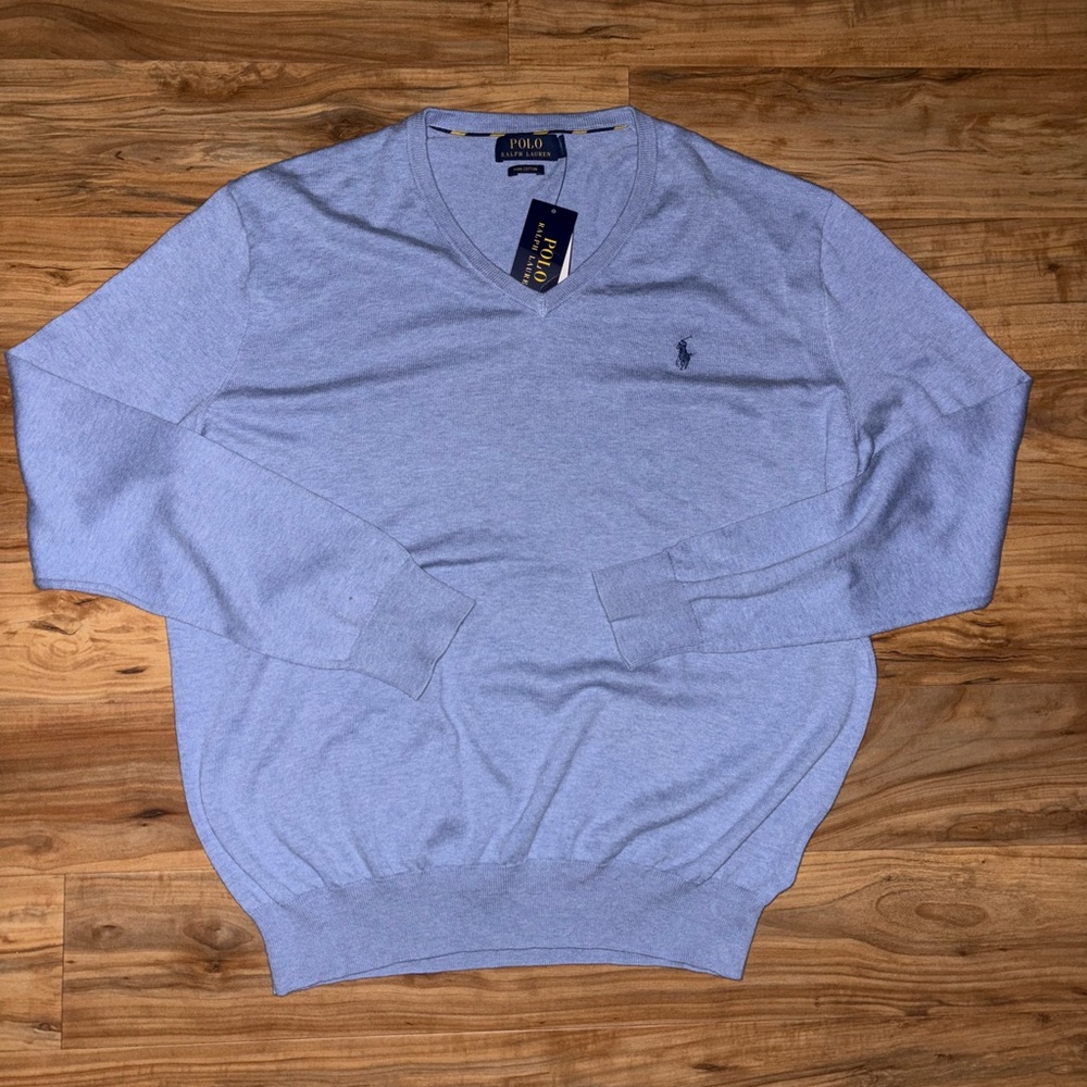 Polo by Ralph Lauren Men's Large Sky Blue V-Neck Sweater